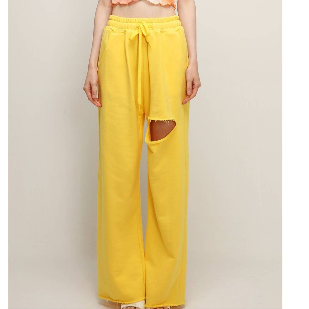 Storets Womens Brielle Slash Lounge Pants Elasticized Waist Size S/M Yellow